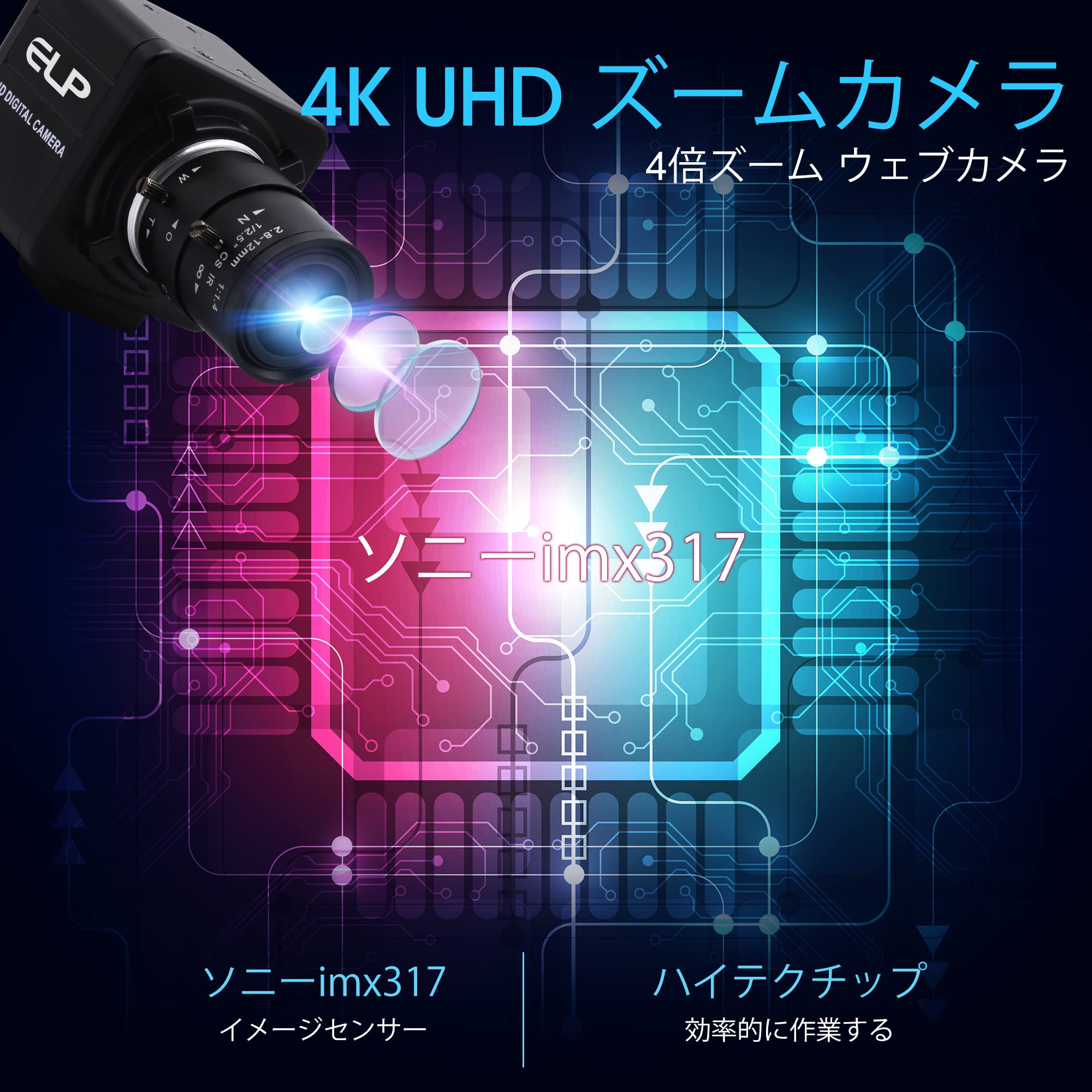 Amazon.co.jp: ELP 4Kカメラ 光学4倍ズーム Webカメラ 2.8-12mm可変